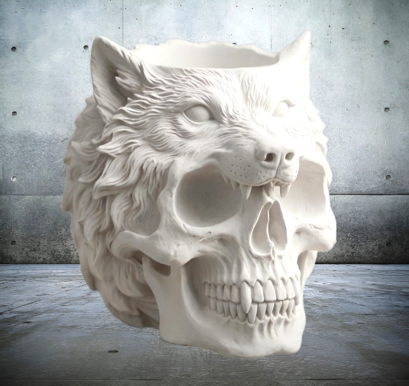 Figura de Cráneo con Lobo